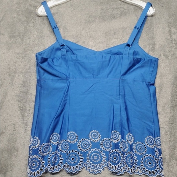 Ann Taylor LOFT Blouse Size 10 Blue Periwinkle Embroidered White Eyelet Circle - Picture 9 of 13